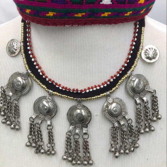Afghan Kuchi Tribal Choker Necklace With Silver Bells, Handmade Afghan Necklace, - Picture 6 of 10